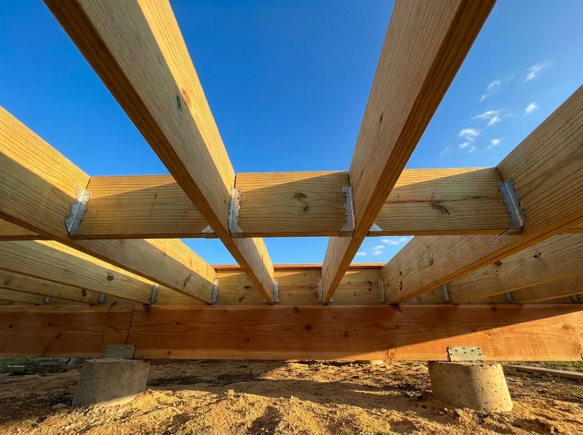 New deck joists with steel joist hangers framed by Vielma