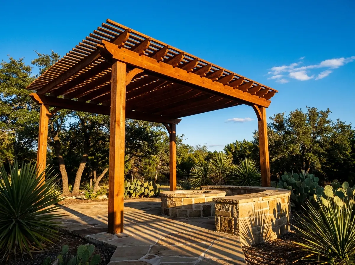 Cedar pergola over a fire pit