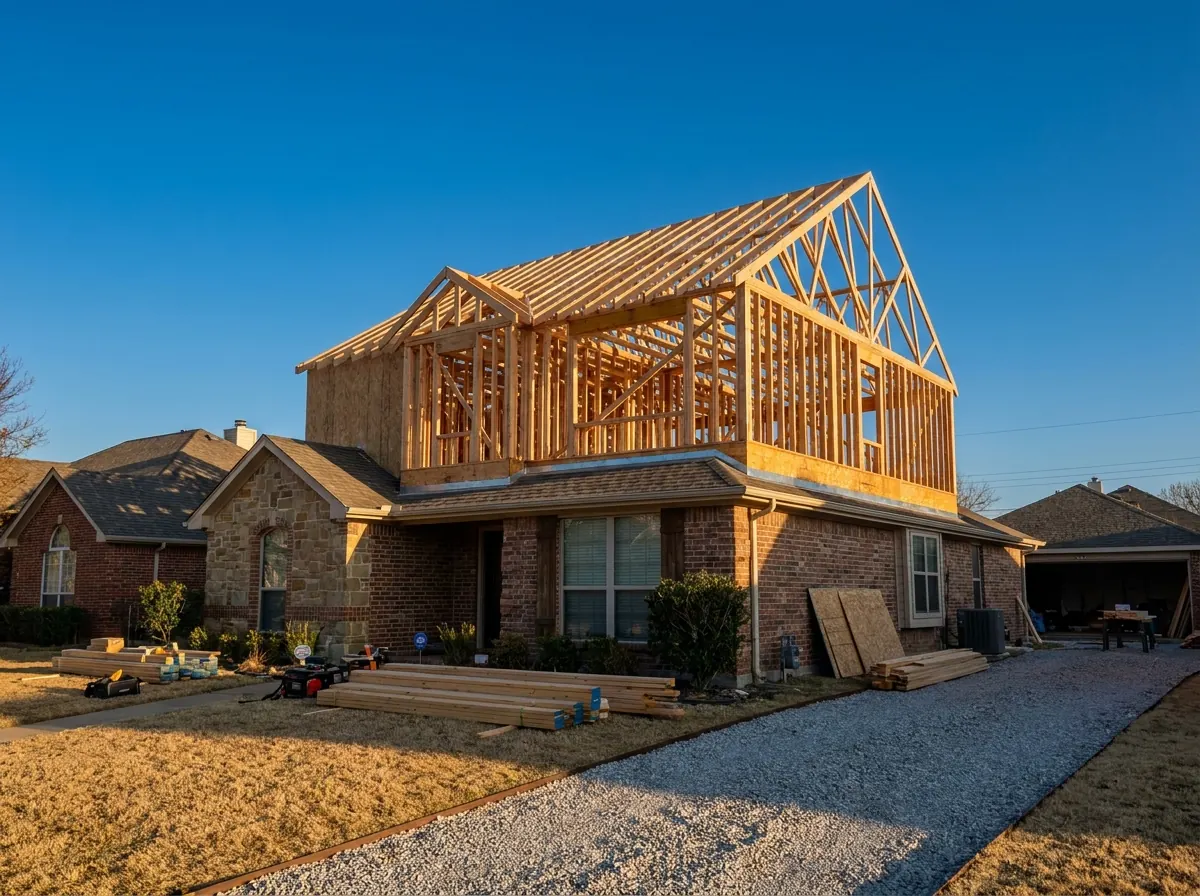 Second story addition, framing stage